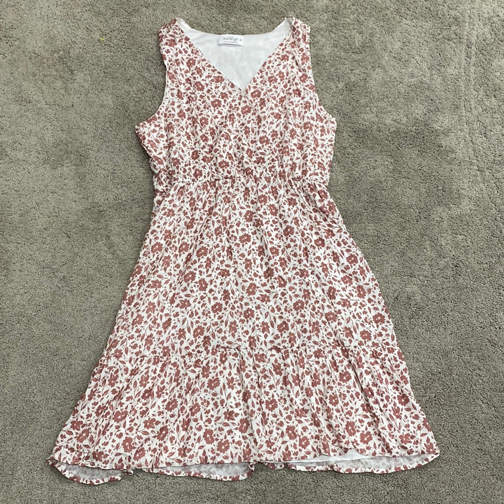 Pink and white v neck dress